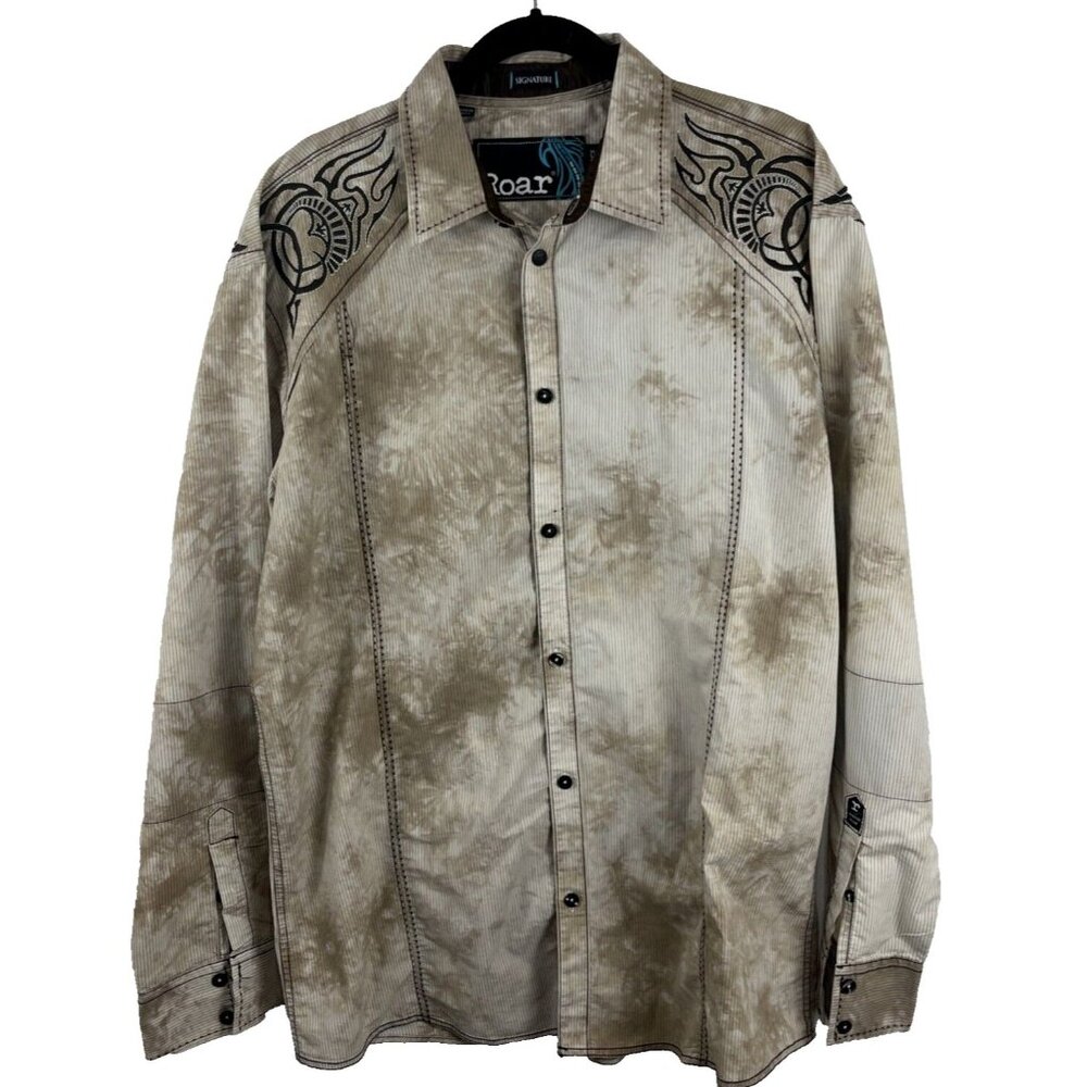 Roar Classic Western-Style Shirt w/ Embroidered Slash Designs Mens Size XXL